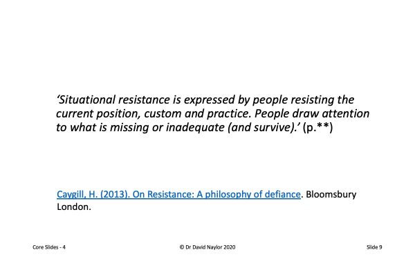 Quote from Caygill - On resistance